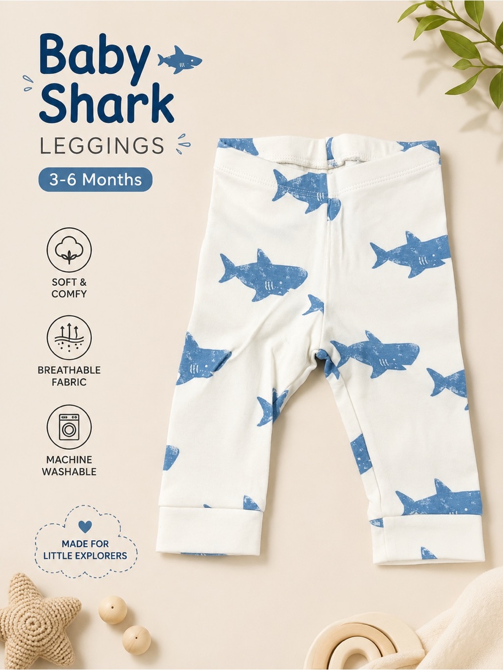 Gymboree Baby Shark Leggings | 3–6 Months | Adorable Ocean Print